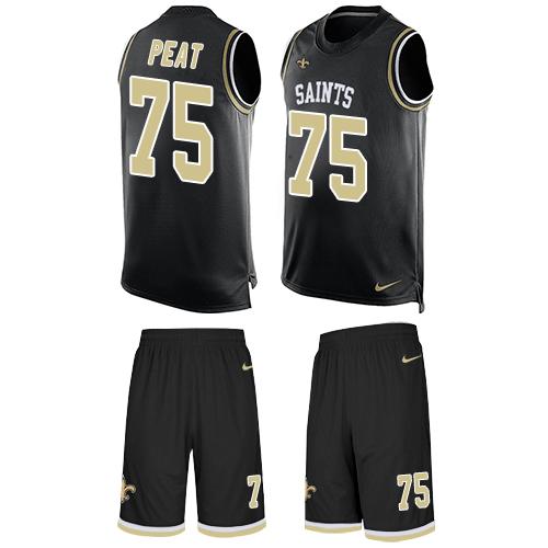 Nike Saints #75 Andrus Peat Black Team Color Men's Stitched NFL Limited Tank Top Suit Jersey